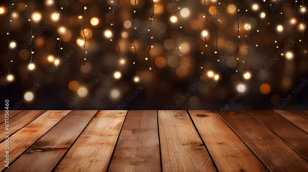 Rustic Table with Bokeh Lights Background Rustic Table with Bokeh Lights Background