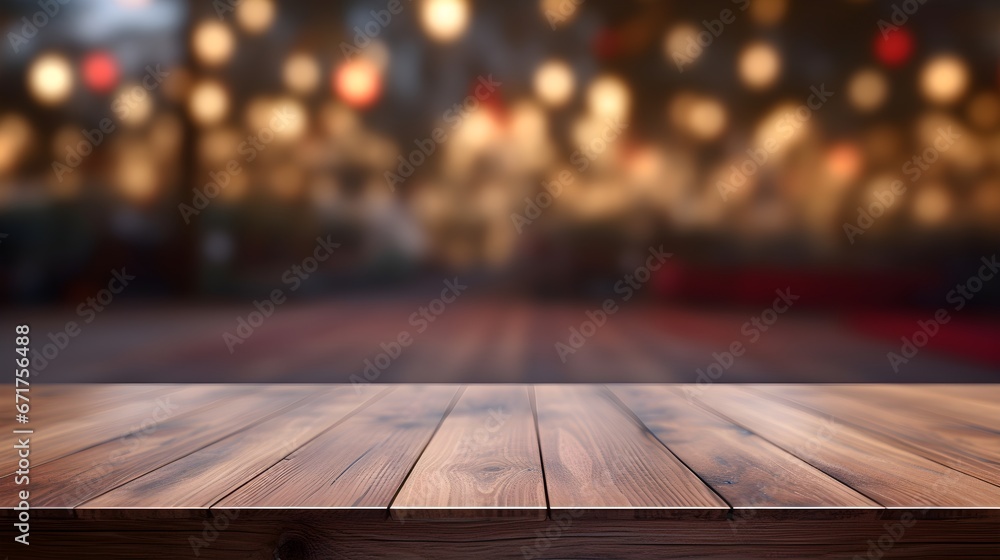 Rustic Table with Bokeh Lights Background Rustic Table with Bokeh Lights Background