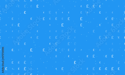 Seamless background pattern of evenly spaced white pound symbols of different sizes and opacity. Vector illustration on blue background with stars