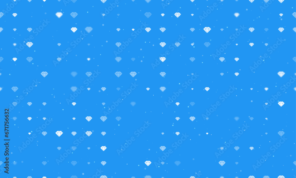 Seamless background pattern of evenly spaced white diamond symbols of different sizes and opacity. Vector illustration on blue background with stars Seamless background pattern of evenly spaced white diamond symbols of different sizes and opacity. Vector illustration on blue background with stars