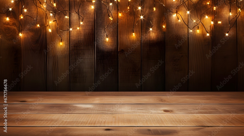 Rustic Wooden Table with Blurry Lights Background Rustic Wooden Table with Blurry Lights Background
