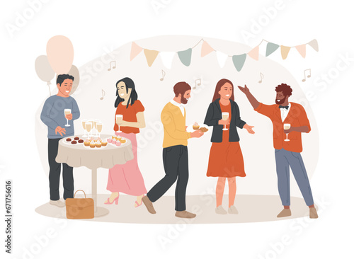 Corporate party isolated concept vector illustration. Colleagues get together, office party plan, team building activity, corporate event idea, entertainment service, catering vector concept.
