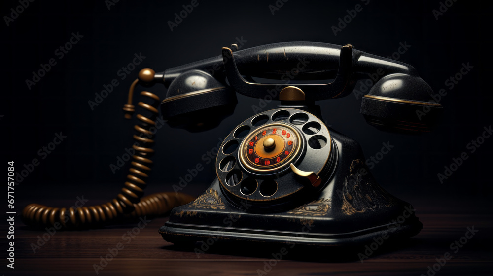 An old-fashioned telephone with a rotary dial - obrazy, fototapety, plakaty 