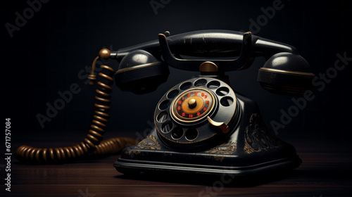 An old-fashioned telephone with a rotary dial photo