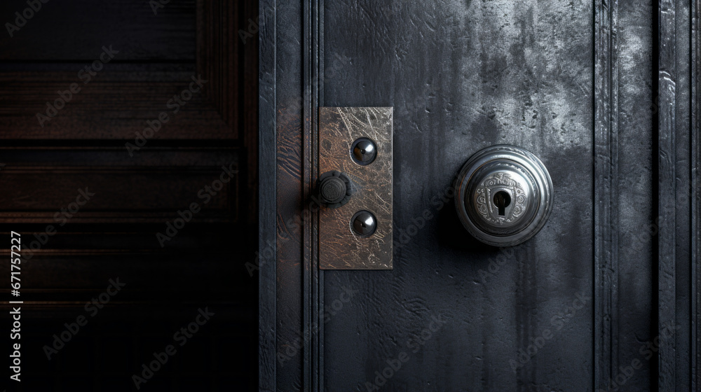 An old-fashioned door with a modern metal doorknob An old-fashioned door with a modern metal doorknob