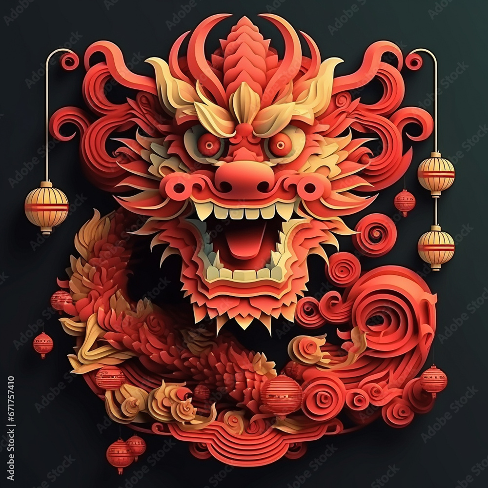 Happy Chinese New Year 2024, Greeting concept for the 2024 New Year celebration poster card. Chinese symbol of new year