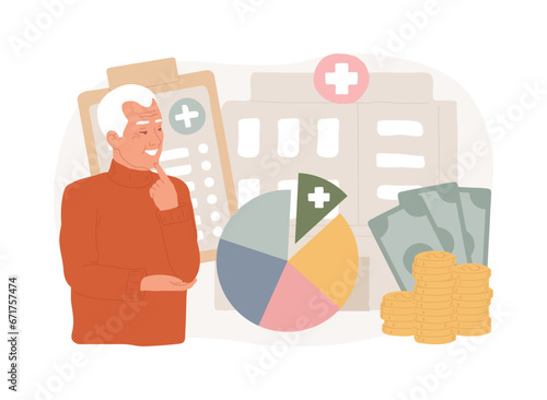Healthcare expenses of retirees isolated concept vector illustration. Spending on healthcare, supplemental health insurance plan, retirement expenses, medical service cost vector concept.