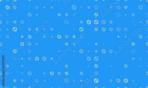 Seamless background pattern of evenly spaced white stop symbols of different sizes and opacity. Vector illustration on blue background with stars