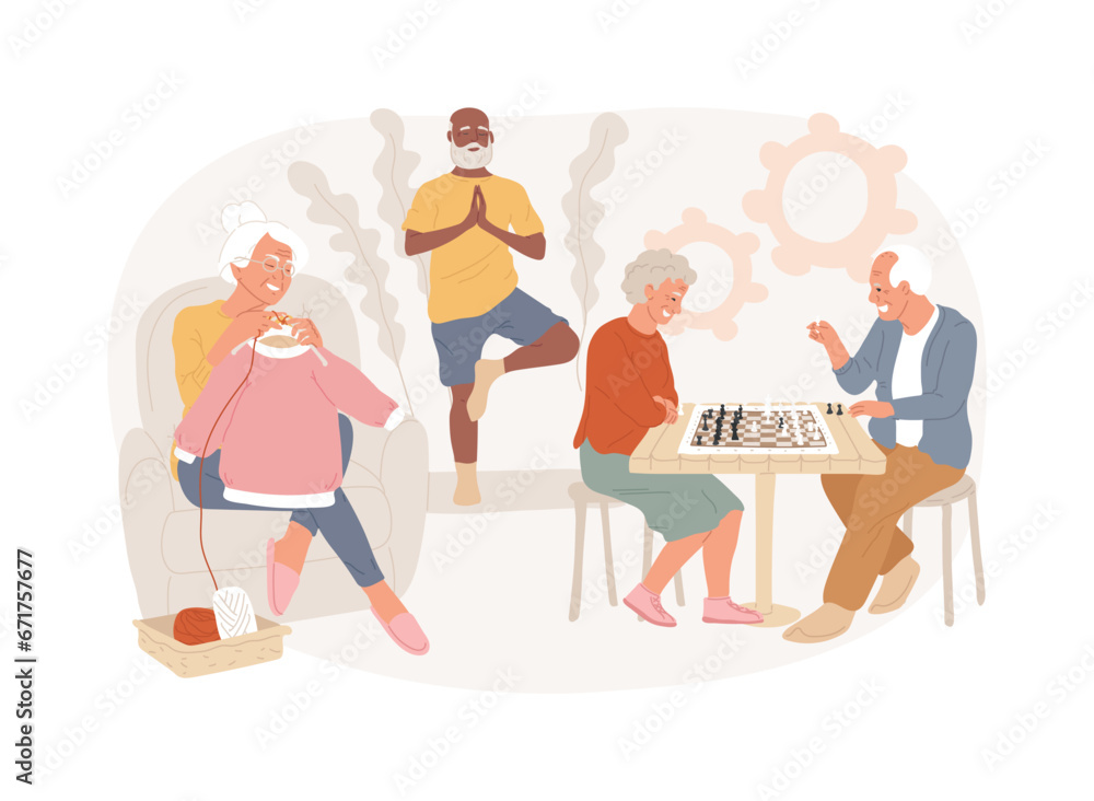 Activities for seniors isolated concept vector illustration. Activities for elderly people, older generation active lifestyle, seniors spending free time, geriatric care service vector concept.