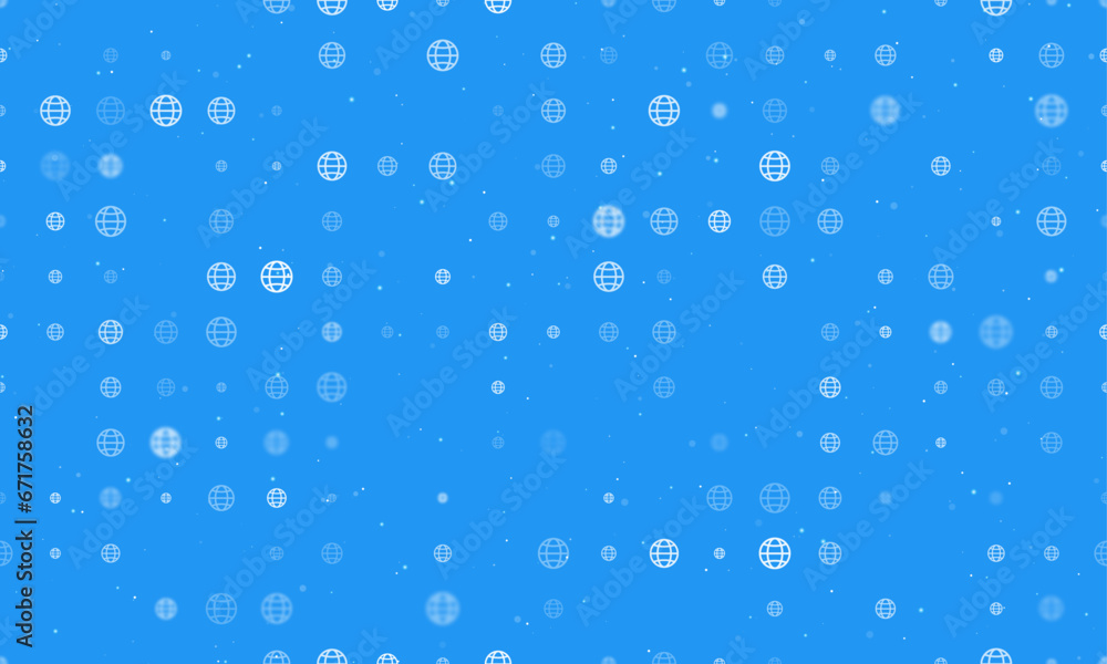 Seamless background pattern of evenly spaced white web symbols of different sizes and opacity. Vector illustration on blue background with stars