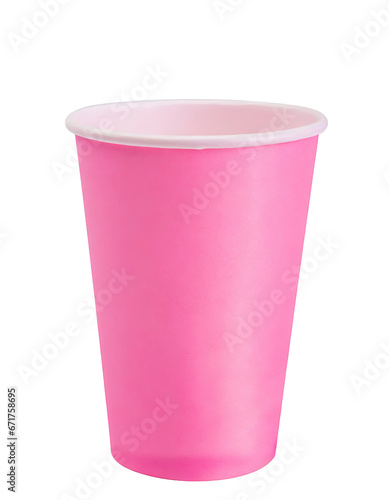 realistic blank mockup of pink paper coffee glass, isolated on a transparent background. PNG, cutout, or clipping path.