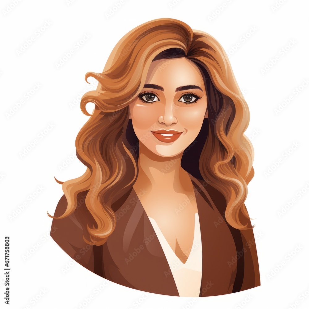 Smiling Adult Indian Woman with Brown Straight Hair Flat Illustration. Portrait of Business Character on white background. Business Person in Casual Clothes. Ai Generated Square Cartoon Illustration.