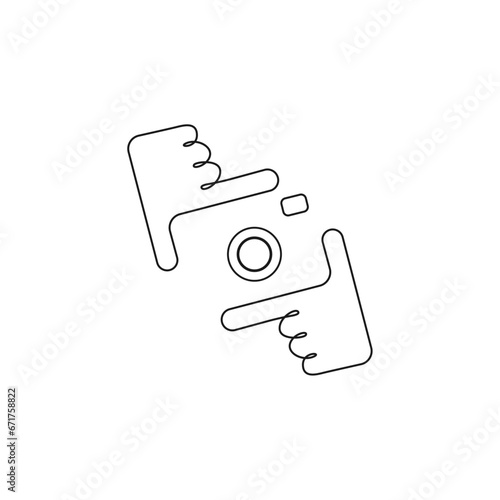 Line art Hands holding photo camera shutter, Photography Logo Symbol Design Symbol Template Flat Style Vector Illustration