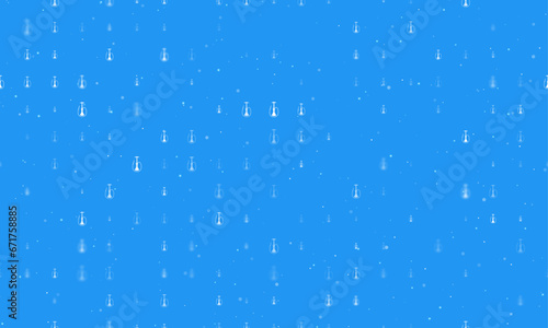 Seamless background pattern of evenly spaced white hookah symbols of different sizes and opacity. Vector illustration on blue background with stars