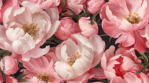 Seamless background of pink and white tulips. #671759258
