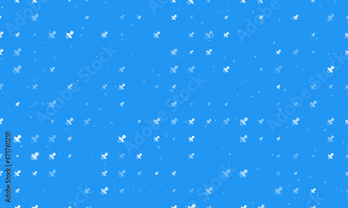 Seamless background pattern of evenly spaced white nipple symbols of different sizes and opacity. Vector illustration on blue background with stars