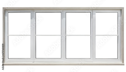 modern white  window  isolated on a white background. office front store frame for design  exterior building aluminum facade element. PNG file  clipping path.