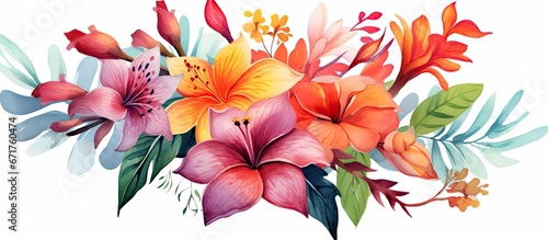 Fototapeta Naklejka Na Ścianę i Meble -  An artistic representation of a tropical flower arrangement in watercolor