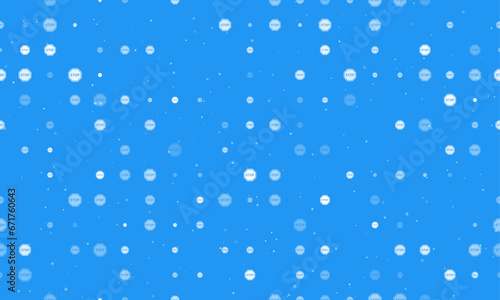 Seamless background pattern of evenly spaced white stop road signs of different sizes and opacity. Vector illustration on blue background with stars