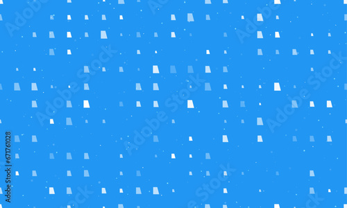 Seamless background pattern of evenly spaced white trapezium symbols of different sizes and opacity. Vector illustration on blue background with stars