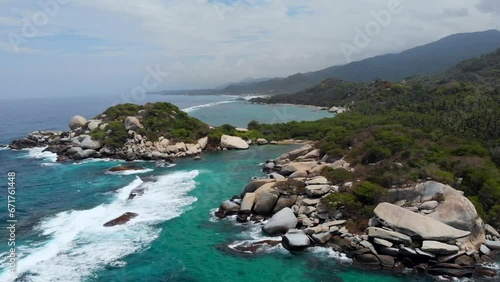 Aerial shots of the Tayrona National Park, in northern Colombia, is a large protected area covering the slopes of the Sierra Nevada de Santa Marta