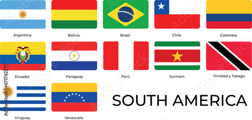 South America Flags Banderas América del Sur
