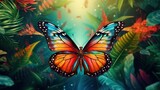 Beautiful Butterfly flying on forest with blur background. AI generated image