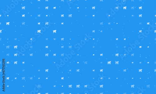 Seamless background pattern of evenly spaced white tiger symbols of different sizes and opacity. Vector illustration on blue background with stars