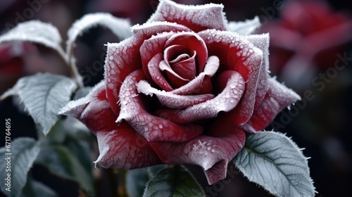 frozen rose on a background of snow