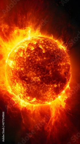 a sun with fire on it