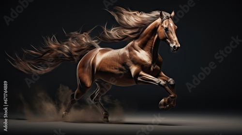 Canvas Print a horse is galloping through the air with it's hair blowing in the wind, on a black background