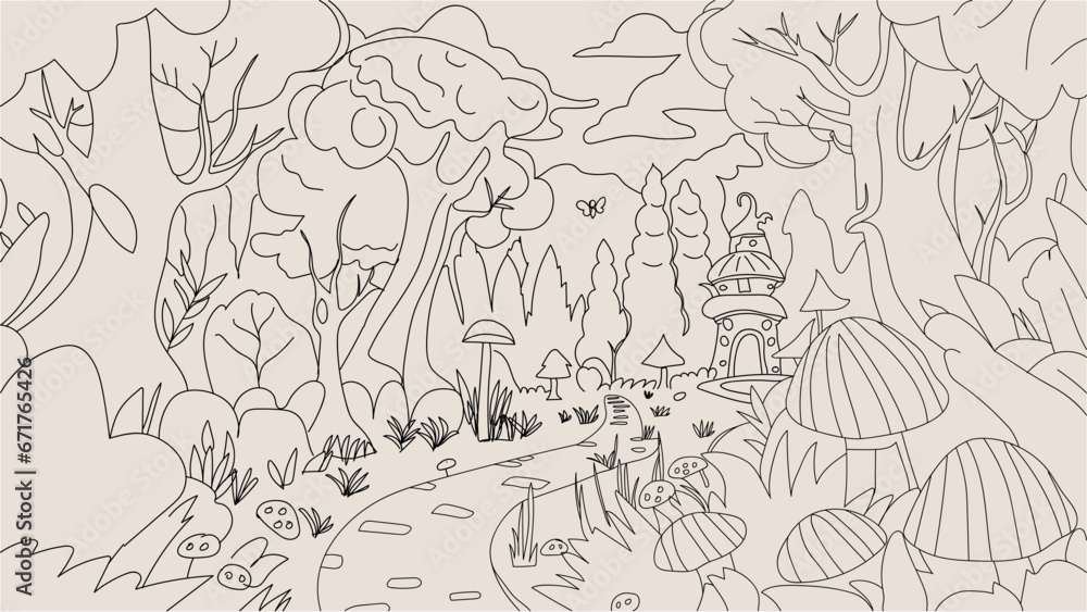 Obraz premium Forest line art design for coloring book