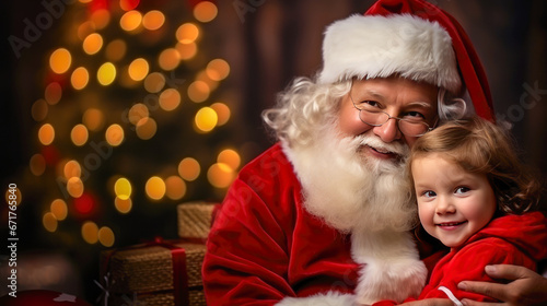 Santa Claus with little girl at home. Christmas and New Year concept.