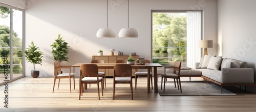 Wallpaper Mural Large living room with corner sofa armchair and dining table near window Torontodigital.ca