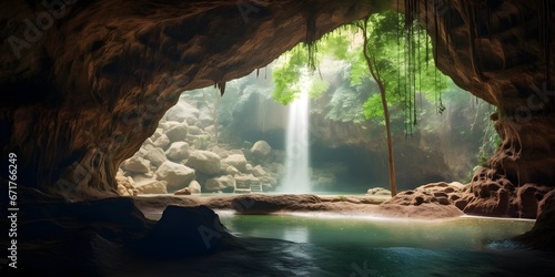 a waterfall in a cave