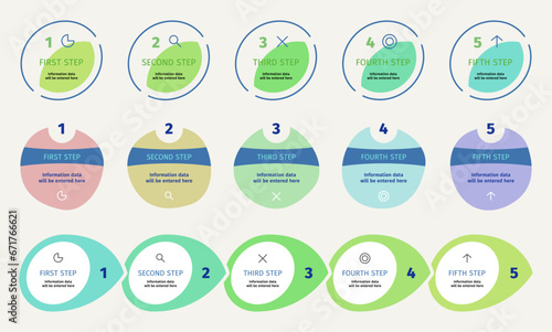 Set of infographic elements. Presentation business infographic template with 5 options. Can be used for presentations banner, workflow layout, process diagram, flow chart, info graph
