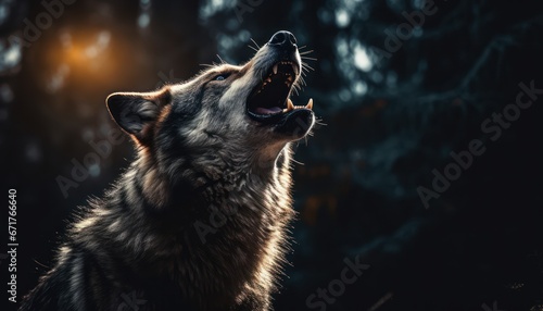Photo of a Majestic Wolf Howling at the Moon With Ferocious, Fierce, Wild Eyes