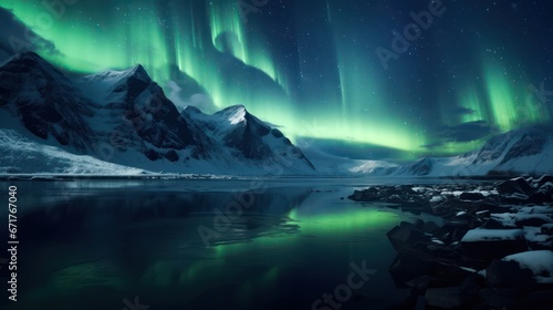northern lights against the background of mountains at night © Terablete