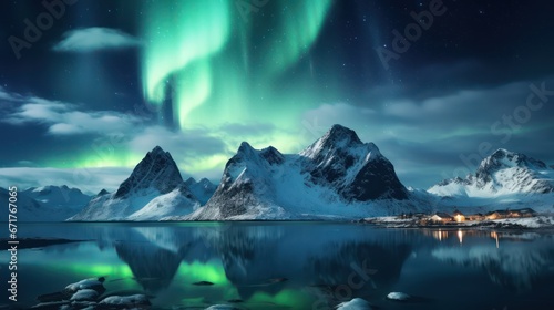 northern lights against the background of mountains at night