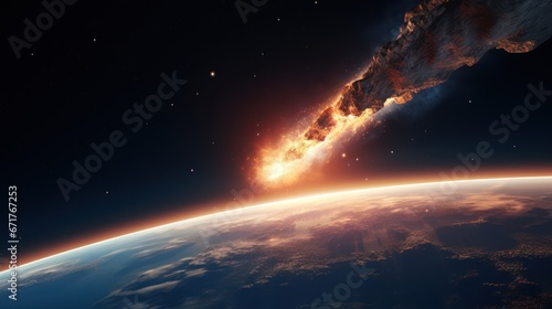 passing comet entering the atmosphere of planet earth, cinematic style