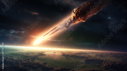 passing comet entering the atmosphere of planet earth  cinematic style