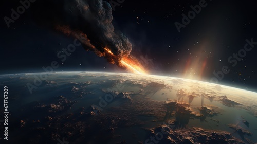passing comet entering the atmosphere of planet earth, cinematic style © Terablete