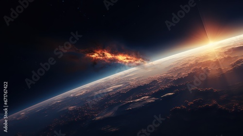 passing comet entering the atmosphere of planet earth  cinematic style