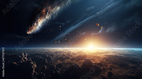 passing comet entering the atmosphere of planet earth, cinematic style photo