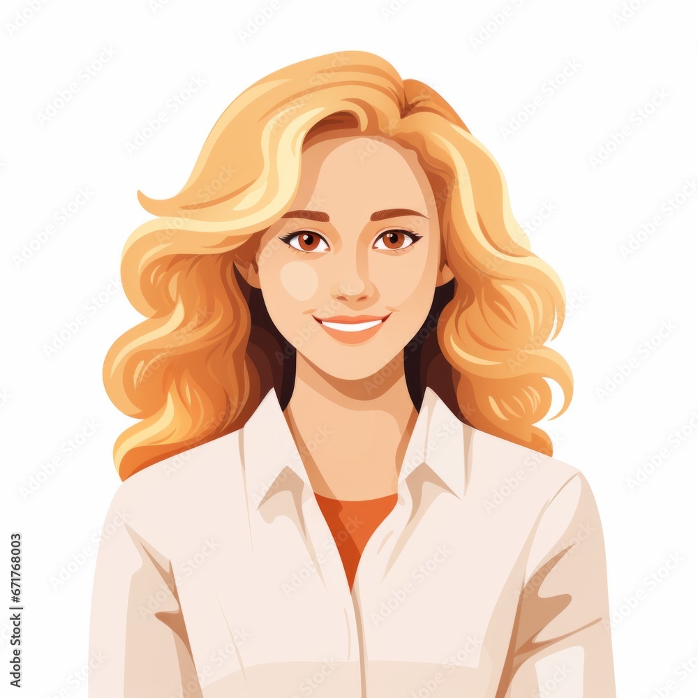 Smiling Teen Latino Woman with Blond Straight Hair Flat Illustration. Portrait of Business Character on white background. Business Person in Casual Clothes. Ai Generated Square Cartoon Illustration. Smiling Teen Latino Woman with Blond Straight Hair Flat Illustration. Portrait of Business Character on white background. Business Person in Casual Clothes. Ai Generated Square Cartoon Illustration.