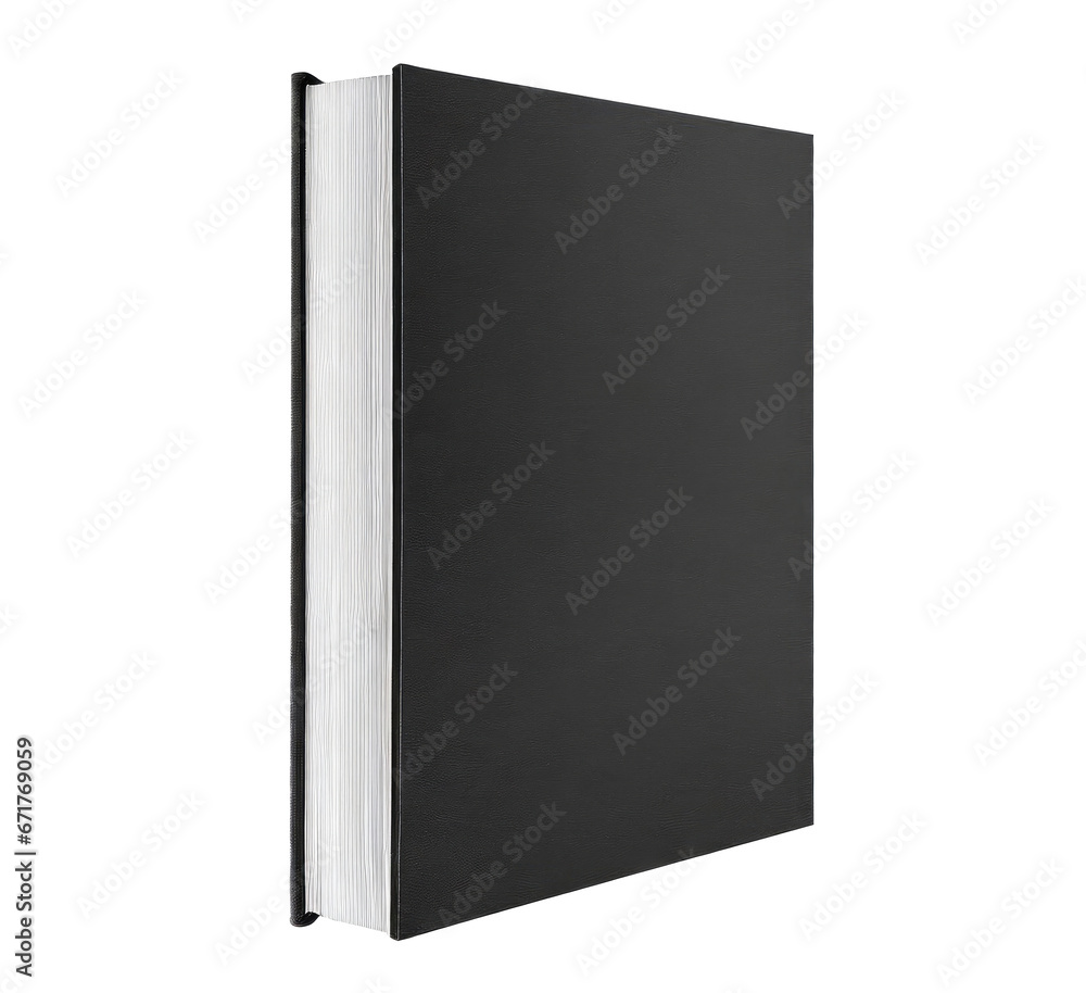 Blank vertical book cover template with pages in front side standing on black surface Perspective view. Blank vertical book cover template with pages in front side standing on black surface Perspective view.