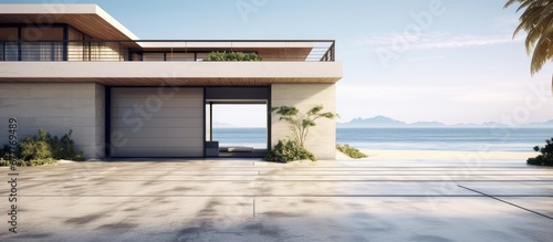 Modern holiday villa with ocean view wooden door and open car park
