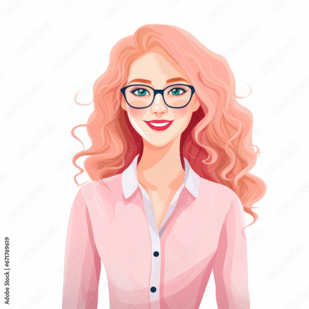 Smiling Teen White Woman with Pink Straight Hair Flat Illustration. Portrait of Business Character on white background. Business Person in Casual Clothes. Ai Generated Square Cartoon Illustration. Smiling Teen White Woman with Pink Straight Hair Flat Illustration. Portrait of Business Character on white background. Business Person in Casual Clothes. Ai Generated Square Cartoon Illustration.