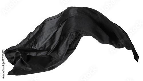 Beautiful flowing fabric of black wavy silk or satin. isolated on a transparent background. PNG cutout or clipping 