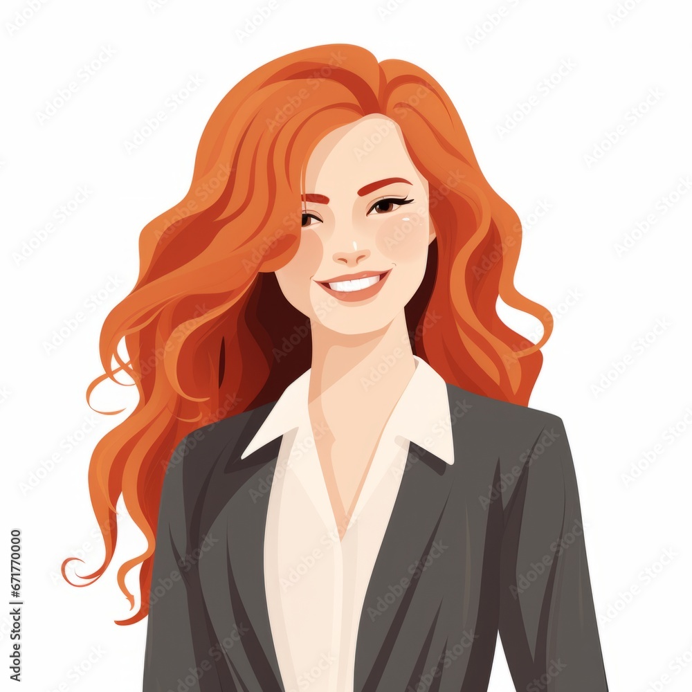 Smiling Teen White Woman with Red Curly Hair Flat Illustration. Portrait of Business Character on white background. Business Person in Casual Clothes. Ai Generated Square Cartoon Illustration. Smiling Teen White Woman with Red Curly Hair Flat Illustration. Portrait of Business Character on white background. Business Person in Casual Clothes. Ai Generated Square Cartoon Illustration.
